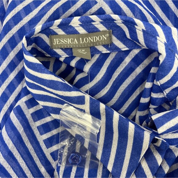 Jessica London Womens Blue & White Geometric Striped See-Through Shirt Dress Sz - Picture 4 of 6
